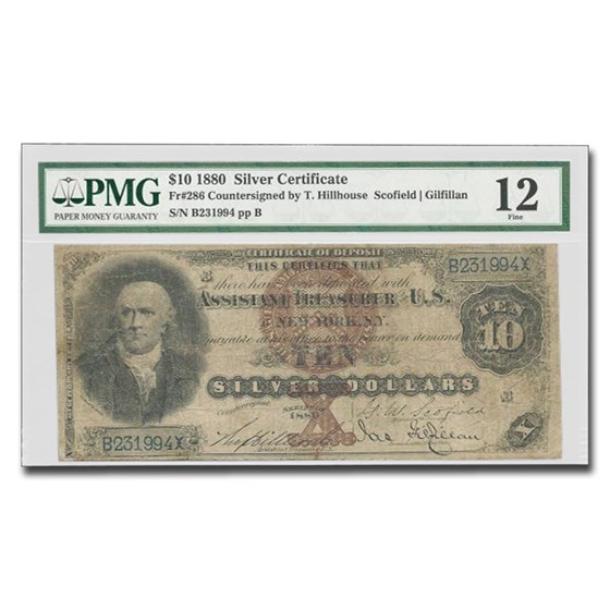 1880 $10 Silver Certificate Robert Morris Fine-12 PMG (Repairs) 1880 $10 Silver Certificate Robert Morris Fine-12 PMG (Repairs)